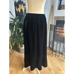 Chico's Black Velvet Ruffle Hem Midi Skirt Size Lg Witchy Whimsy Goth Grunge